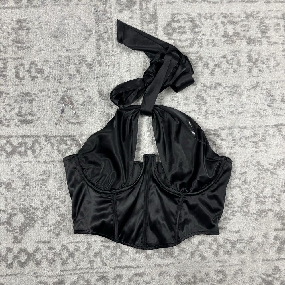 Akira Crop Too Halter Neck Back Zip Corset Front Bone Underwired Size Medium